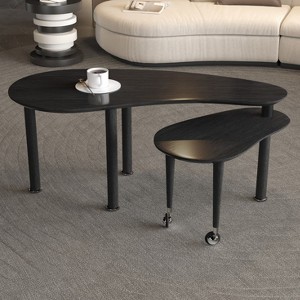 KTMBDW 2 Tier Modern Coffee Table, Rotatable Coffee Center Table with Wood Legs and Sintered Stone Tabletop, Cocktail Table for Living Room, Office - 1 of 4