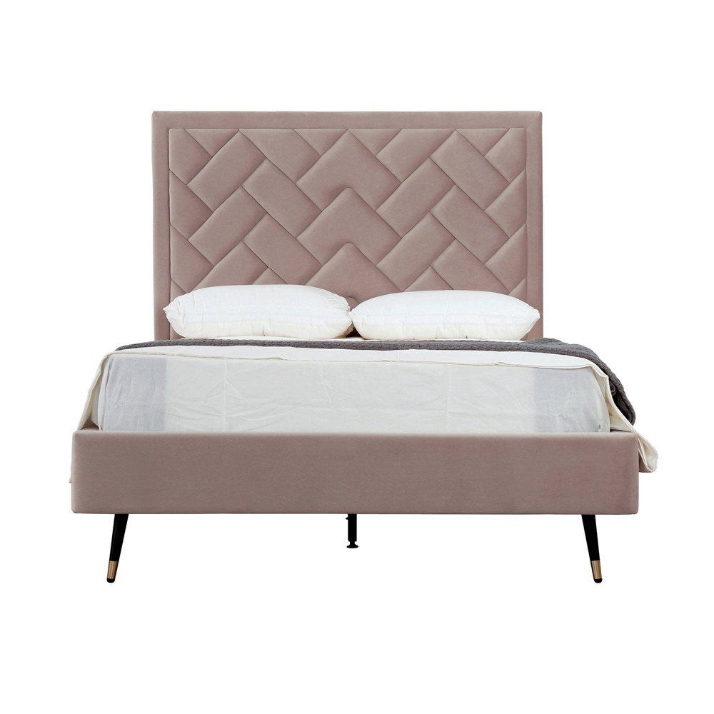 Photos - Bed Manhattan Comfort Full Crosby Modern Velvet Upholstered  Blush: Eucalyptus Frame, Foam Fill, No Box Spring Needed