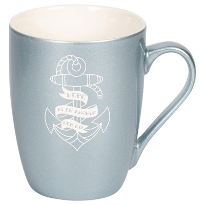 100 North Nautical 10 Ounce Frosted Blue Metallic Finish, Comfortably Fits Your Hands, New Bone China Coffee Tea Cup Mug, Hope As An Anchor