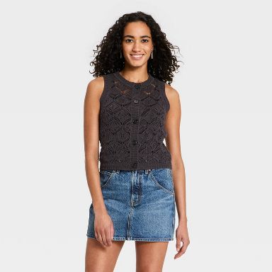 Women's Openwork Sweater Vest - Universal Thread™ Charcoal Gray XS