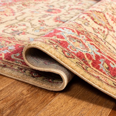 Mahal Red and Beige Square Synthetic Area Rug