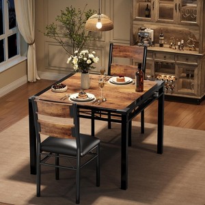 Dining Table Set for 2/4 with Upholstered Chairs & Corner Protectors, Small Space Kitchen Table, Rustic Gray/Brown - 1 of 4