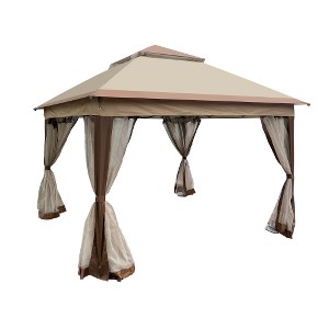 ACEPANO 130 in. W Outdoor Pop-Up Gazebo with Double-Layer Sunshade and Removable Zippered Mesh Screen-Brown - 1 of 4