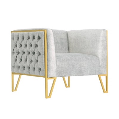 Gray Velvet Sofa and Armchair Set with Brass Frame