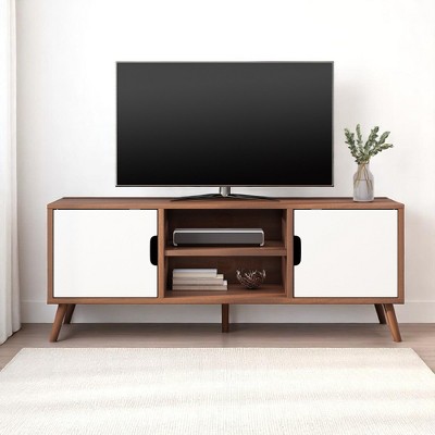 Mid-Century Modern TV Stand, Wood TV Console with 3 Drawers and Pine Splayed Legs,Stylish TV Console, Storage Entertainment Center for 40-49" TVs