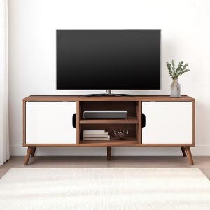 Mid-Century Modern TV Stand, Wood TV Console with 3 Drawers and Pine Splayed Legs,Stylish TV Console, Storage Entertainment Center for 40-49" TVs - 1 of 4