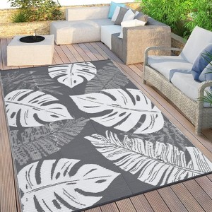 Waterproof Outdoor Reversible Rug, Boho Leaves Plastic Straw Mat for Patio, RV, Deck, or Beach - 1 of 4