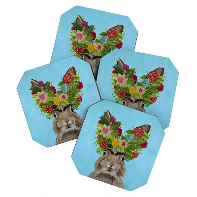 Coco de Paris Frida Kahlo Rabbit Set of 4 Coasters - Deny Designs