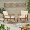 Temecula 2pk Outdoor Acacia Wood Club Chairs with Cushions - Brown Patina/Cream - Christopher Knight Home: Elegant Patio Seating - image 2 of 4