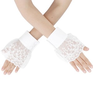 INSPIRE CHIC Women's Lace Fingerless Wrist Length Wedding Elegant White Ruffled Floral Gloves 1 Pair - 1 of 4