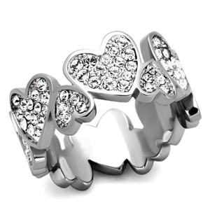 Slickblue Polished Stainless Steel Ring with Multiple Hearts and Clear Synthetic Crystal, Women’s size 5–10 - 1 of 4