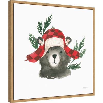 Christmas Bear with Garland Framed Canvas Wall Art