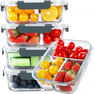 5-Pack 36oz 3-Compartment Glass Meal Prep Containers with Lids, Airtight