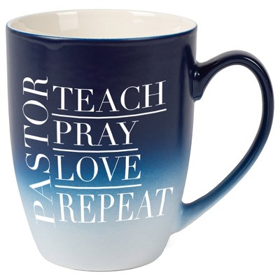 Elanze Designs Pastor Teach Pray Love Two Toned Ombre Matte Navy Blue and White 12 ounce Ceramic Stoneware Coffee Cup Mug