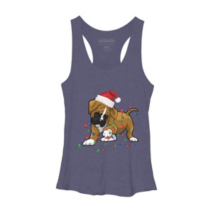 Women's Design By Humans Saint Bernard dog christmas light costume hat santa Fairy lights By Rondes Racerback Tank Top - 1 of 3