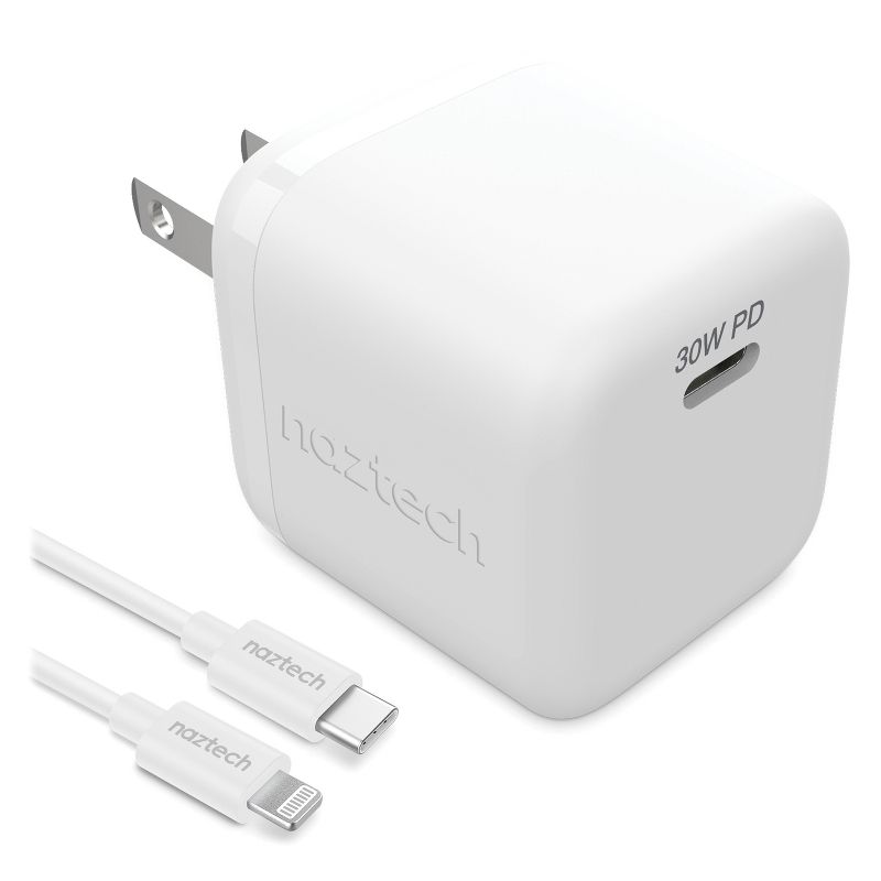 Naztech® 30-Watt Power Delivery Wall Charger with 6 ft. USB-C® to MFI Lightning® Cable, White, 1 of 11