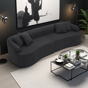 Curved Sectional Sofa in Lamb's Wool Fabric, Compressed Design - 1 of 4