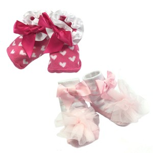 Wrapables Non-Skid Sweetheart Bows and Ruffles Socks (Set of 2) - 1 of 4