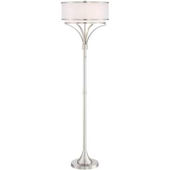 Possini Euro Design Candice Modern Floor Lamp 64" Tall Brushed Nickel Silver Organza Outer White Linen Inner Drum Shade for Living Room Bedroom Office