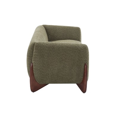 Olive Green Bouclé Fabric 3-Seater Sofa with Wood Legs