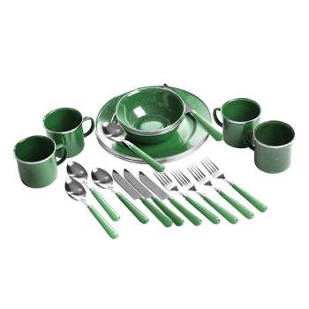 Stansport Enamel Camping Tableware Set 24 Pieces Green