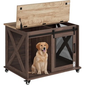 37" Dog Crate Furniture End Table with Flip-Top Lid & Movable Divider,Furniture Style Wooden Dog Kennel - 1 of 4