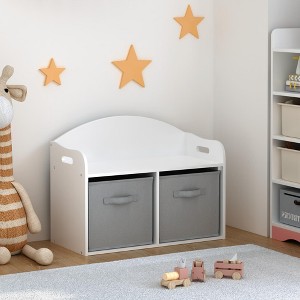 KWPZQEB Kids Wooden Toy Box/Bench, Floor Toy Box with Collapsible Fabric Drawers, Toy Storage Cabinet Organizer for Playroom, Bedroom, White - 1 of 4