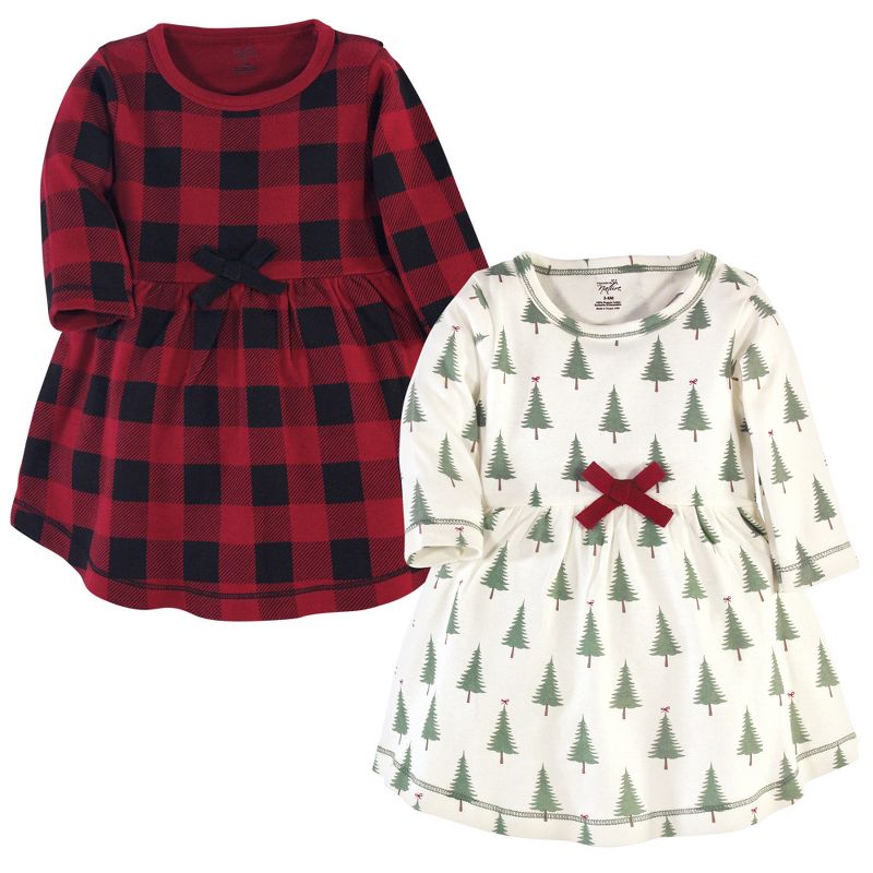 Touched by Nature Big Girls and Youth Organic Cotton Long-Sleeve Dresses 2pk, Tree Plaid, 1 of 3