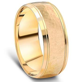 Pompeii3 Men's 8mm 14k Yellow Gold Ring Hammered Beveled Edge Wedding Band