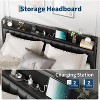 Full/ Queen/ KingBed Frame with Charging Station, Faux Leather Platform Bed with Storage Button Headboard & Footboard, No Box Spring Needed, Black - 4 of 4