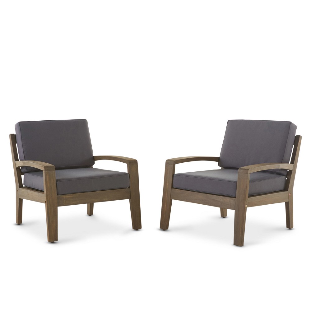 Photos - Garden Furniture Grenada 2pc Wooden Club Chairs With Cushions - Gray/Dark Gray - Christophe