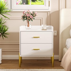 White Nightstand with Charging Station, Stylish End Table for Lamps, Books - 1 of 4