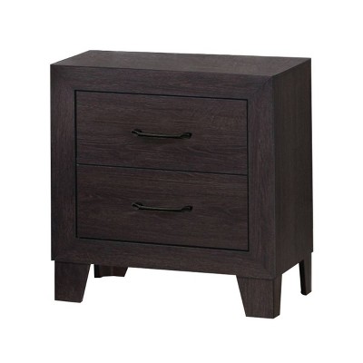 Nightstand with 2 Drawers and Grain Details Brown - Benzara