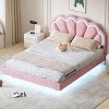 Queen Bed Frame And Headboard,Bed Floating With Led Lights,Velvet Fabric Bed,Elegant Floral Headboard-Cuddlewood - 2 of 4