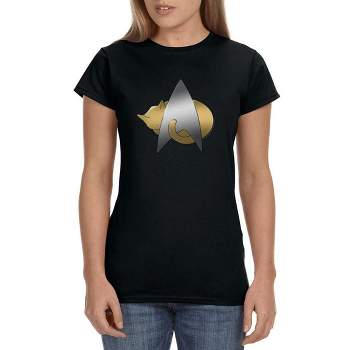 Star Trek The Next Generation Womens Cat Starfleet Insignia Crewneck T-Shirt Black