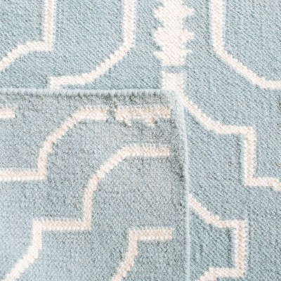 Light Blue/Ivory Geometric Handmade Wool Area Rug - 2'6" x 12'