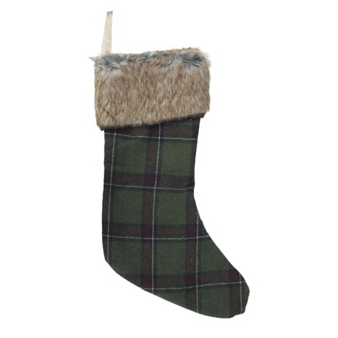 Northlight 17 5 Green And Brown Plaid Christmas Stocking With Cuff Target
