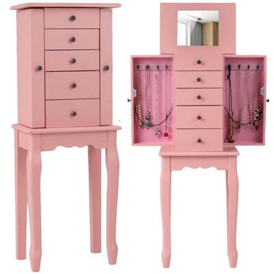 Costway Jewelry Cabinet Storage Chest Standing Organizer Mirror White Black