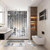 4pcs Winter Shower Curtain Sets with Non - Slip Rugs Toilet Lid Cover and Bath Cute Snowman Snowflake Scene Pine Tree - 2 of 4