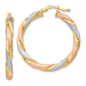 Black Bow Jewelry 3.5mm Tri-Color Twisted Round Hoops in Gold Tone Sterling Silver, 33mm - 1 of 4