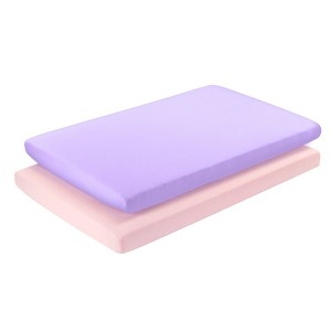 Everyday Kids 2-Pack Pack 'n Play Sheets – 100% Jersey Cotton, Soft Fitted Sheets in Pastel Pink & Lavender for Portable or Mini Cribs - 1 of 4