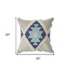 HomeRoots 20" X 20" Blue And Cream 100% Cotton Geometric Zippered Pillow - 3 of 4
