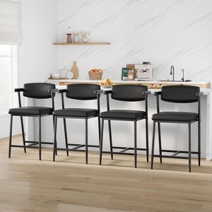 GAOMON Counter Height Bar Stools of 4 with Armrests, 4 Piece Counter Height Bar Stools Set with Back, Upholstered Seat & Metal Footrest - 1 of 4