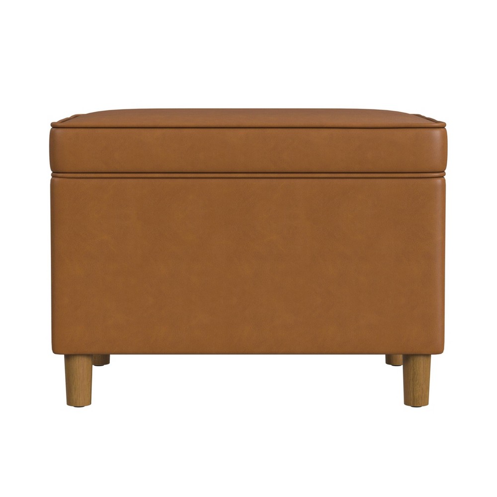 24&#34; Dinah Storage Ottoman Carmel Faux Leather - HomePop: Honey Oak Wood Legs, Soft-Close Hinges
