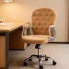 QingMoon Teddy Fleece Office Chair, Button Tufted Desk Chair, Adjustable Swivel Computer Chair with Tilt Backrest for Home Office (Khaki) - 2 of 4