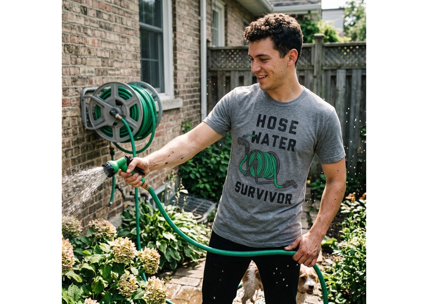 Мужская футболка Crazy Dog T-Shirts, Inc. Funny T Shirts Hose Water Survivor Sarcastic Tee For Men, цвет: Тёмный серый — фото 3