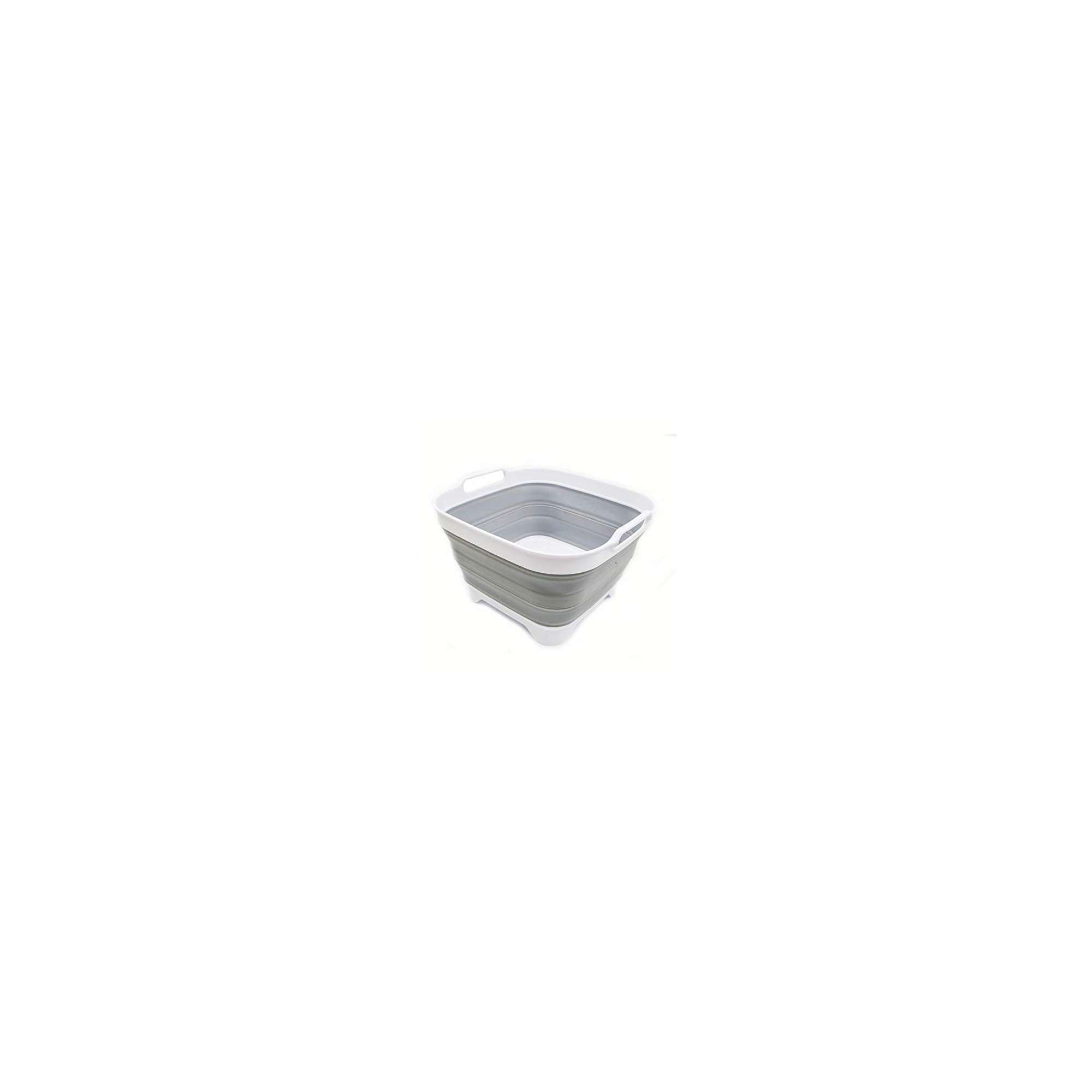 SAMMART 10L (2.64 Gallon) Collapsible Dishpan with Draining Plug, White/Grey