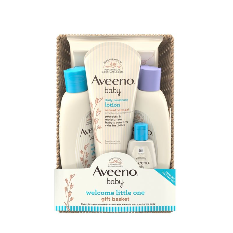 Aveeno Baby Welcome Little One Essentials Skincare Gift Set Includes Wash, Lotion &#38; Wipes - 5ct, 1 of 11