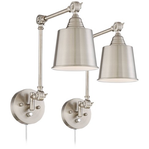 360 Lighting Modern Wall Lamps Plug In Set Of 2 Brushed Nickel For