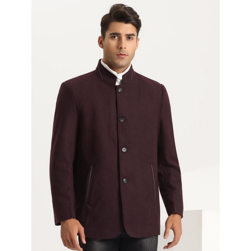 Lars Amadeus Men's Stand Collar Single Breasted Mid-Length Winter Overcoats, 2 of 6